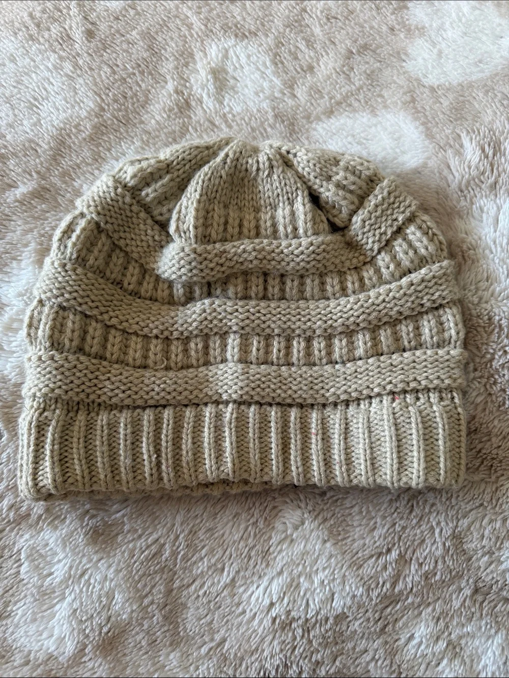 C.C Knit Fold-Over Beanie in Beige